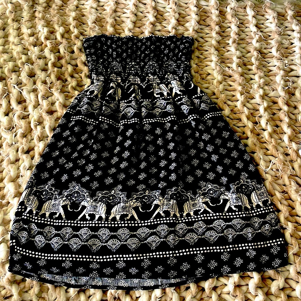 black and white elephant off the shoulder sun dress